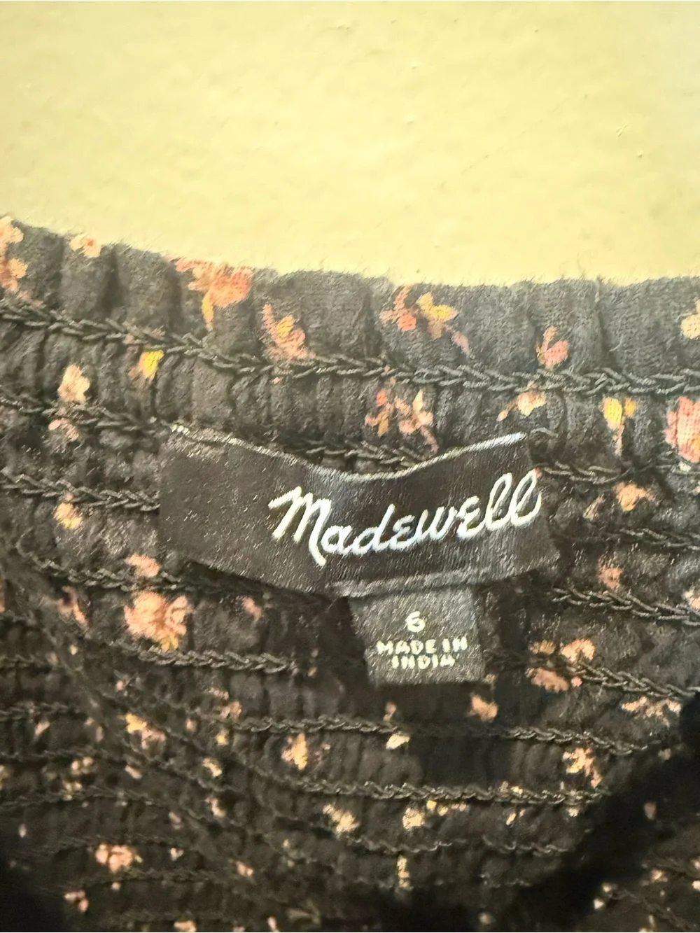 Madewell black Floral Smocked Square-Neck Top size 6